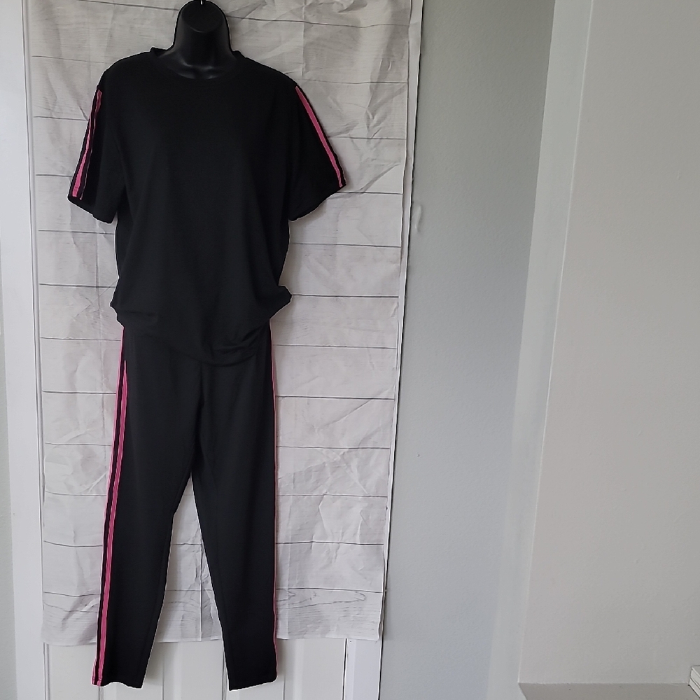 Black and Pink Stripe Women’s Two-Piece Set